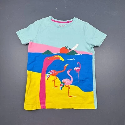 迷你紧身图案 T 恤女孩 11/12 蓝绿色火烈鸟岛印花短袖 — 第 1/4 张图片