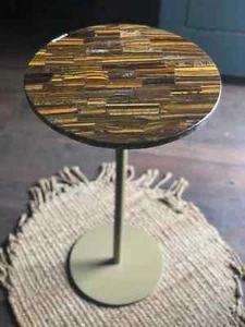Tiger Eye Stone Console Table Top, Marble Inlaid Corner Table Top Home Decor - Picture 1 of 5