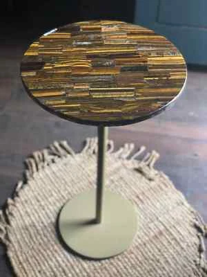Tiger Eye Stone Console Table Top, Marble Inlaid Corner Table Top Home Decor - Image 1 of 4