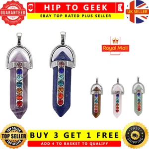 Collar de cuarzo amatista 7 chakras punto hexagonal Reiki piedras curativas Reino Unido - Imagen 1 de 20