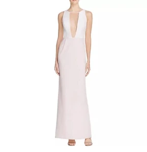 NWT ABS by Allen Schwartz Two-Tone Cutout Maxi Gown Ivory-Pink Size Medium - Picture 1 of 7