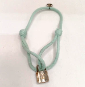 Authentic LOUIS VUITTON Sterling Silver 925 Lockit Bracelet Light Blue Cotton - Picture 1 of 5