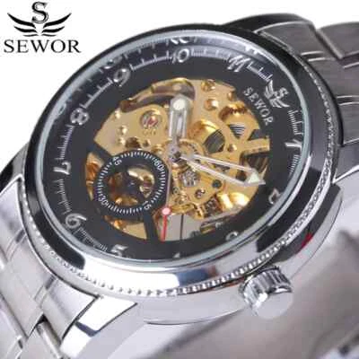 Mens Fashion Automatic Self Wind Hollow Out Man Mechanical Stainless Steel Watch - Image 1 of 4
