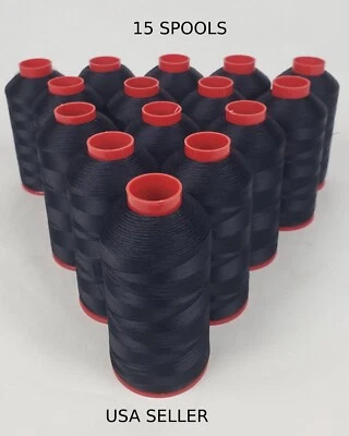 Lot of 15 SPOOLS ~ Bonded Nylon Sewing Thread T70 #69 210D/3 ~ 2000m ~ BLACK - Image 1 of 4