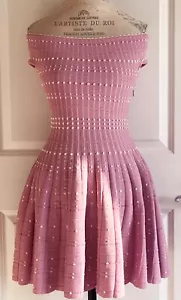 ALEXANDER MCQUEEN PINK KNIT MINI FIT & FLARE OFF SHOULDER DRESS XS S - Picture 1 of 13