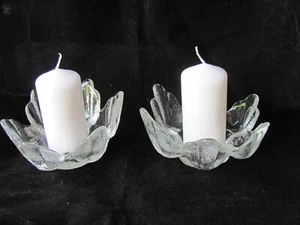 PAIR DARTINGTON Crystal Textured Art Glass Candle Holders + PAIR FREE CANDLES - Picture 1 of 7