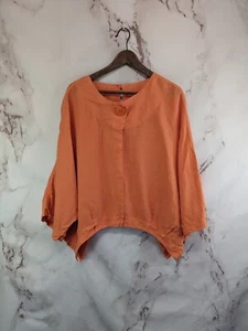 IC By Connie K Top Mujer XL Naranja Lino Capa Poncho Ala de Murciélago Camisa Lagenlook  - Imagen 1 de 13