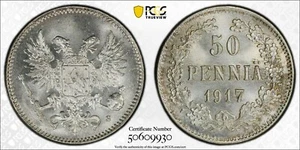 PCGS MS66 1917-S Finland 50 Pennia Without Crown - Picture 1 of 3