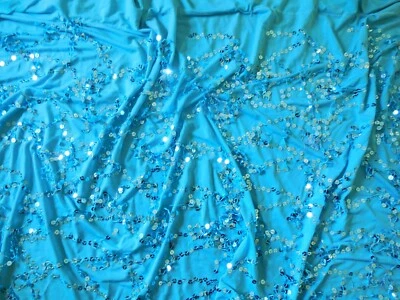 Tela Spandex Lentejuelas Turquesa Cuelga 52" Ancho X 22" Largo Disfraz Único Foto 1 de 4
