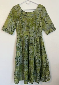 Alfred Shaheen Vintage 60s M/L? Hostess Dress Tiki Honolulu Hawaii Green Silk - Picture 1 of 7