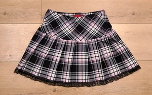 Vintage Necessary Objects Womens Medium Skirt Mini Pleated Plaid Lace 1990s Goth - Picture 1 of 5