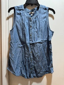 NWT Banana Republic Denim Sleeveless Button Down Top Size L - Picture 1 of 8
