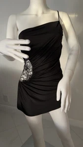 Top acanalado asimétrico negro con panel de encaje - talla S (funciona grande) - Imagen 1 de 13