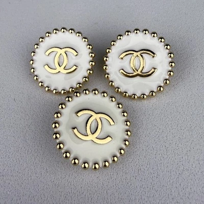 Chanel Buttons White with Gold CC Logo 22mm 10pcs RARE! - Image 1 of 4