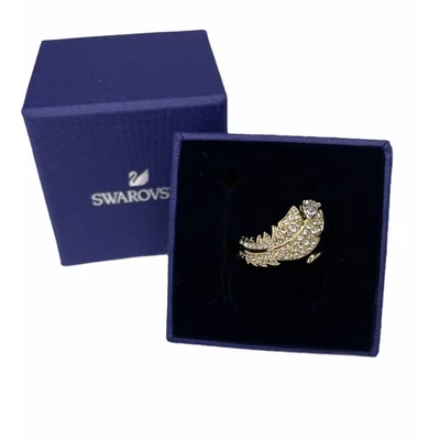 Anel Swarovski com motivo de pena agradável branco, banhado a ouro tamanho 55 EUR / 7 EUA - Imagem 1 de 4