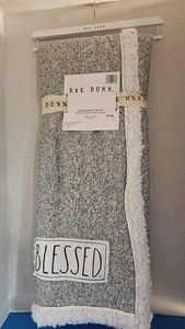 New Rae Dunn Blessed Soft Gray Plush Throw Blanket 50 x 60 - Picture 1 of 5