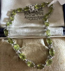 D’JOY STERLING SILVER 925 Oval Green Peridot Gem Stone Link Tennis Bracelet 7.5” - Picture 1 of 9