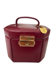 Joyero de viaje Wolf Design rojo Burgu cuero cerradura llave cajón espejo mango - Imagen 1 de 8