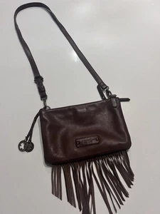Lucky Brand Bailey Brown Leather Fringe Crossbody Bag Handbag Purse Women’s - Picture 1 of 11