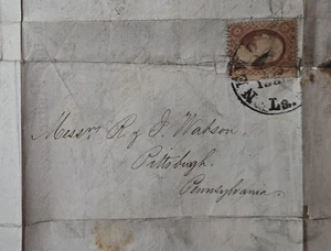 NUEVA ORLEANS LA 1858 #65 Cubierta NOTA TARDÍA PAGO AVISO PITTSBURGH PENNSYLVANIA  - Imagen 1 de 4