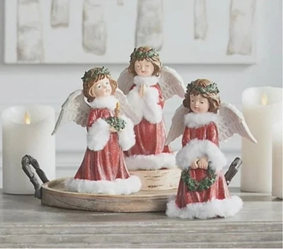 NUEVO EN CAJA CONJUNTO DE 3 FIGURAS DE ÁNGELES DE 8" DE VALERIE, TONO DE PIEL ROJO/BLANCO Foto 1 de 2