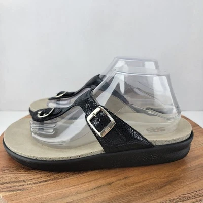 SAS Womens Size 10 Black Snake Sanibel-C Thong Leather Sandals NEW - Image 1 of 4