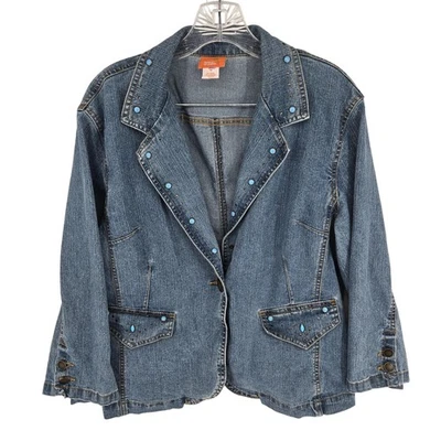 Hearts of Palm Jacket Womens 16 Blue Denim Blazer Western Studded Turquoise - Image 1 of 4