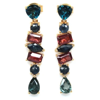 925 Sterling Silver 5 x 5 mm. London Blue Topaz, Sapphire & Ruby Earrings - Image 1 of 4