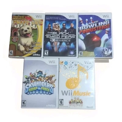 Wii Video Games Lot of 5 Skylanders, Black Eyed Peas, Puppy Love, Bowling, Music - Image 1 of 4