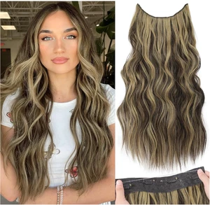KooKaStyle Invisible Wire Hair Extensions 20" Light Brown Ash Blonde Mix P10 - Bild 1 von 3