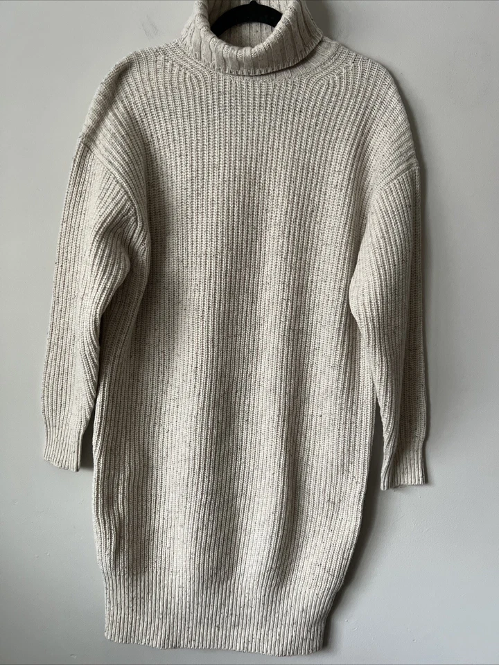 J. Crew Marled Turtleneck Sweater Dress Size XS Merino Wool Blend Cozy Oatmeal - Image 1 of 4