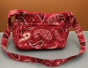 Vera Bradley Paisley Print Mesa Red Handbag Purse Crossbody Hobo 11x9 made USA