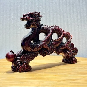 Majestic Chinese Snake Dragon in Resin and Mahogany 12" Sculpture - Bild 1 von 12