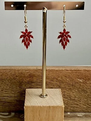 New Gorgeous Red Pave Crystal Leaf Earrings - Image 1 of 4
