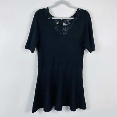 Lane Bryant Plus Size  14 16 Lace Detail Stretchy Blouse Top Black Short Sleeve - Image 1 of 4