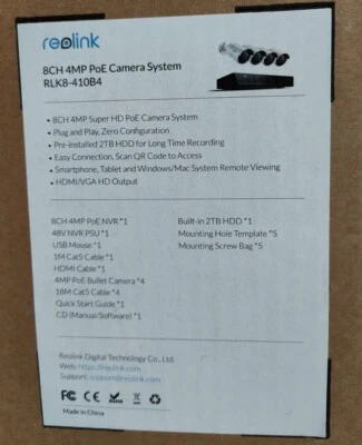 Reolink 8CH 4MP POE Camera System 2TB HDD RLK8-410B4 New In Box 48V NVR PSU - Image 1 of 4