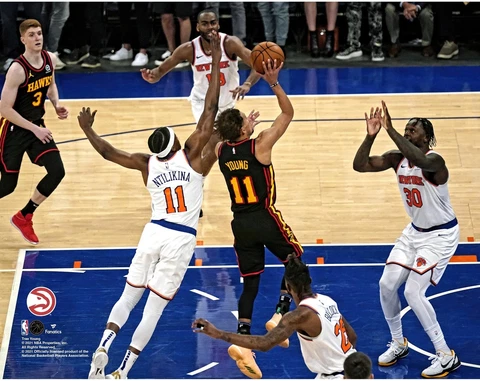 Trae Young ATL Hawks UnSigned 2021 EC Playoff Game 1 Winner vs Knicks Photo Cover