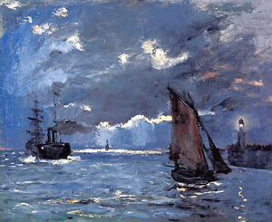 A Seascape Shipping by Moonlight by Claude Monet A1+ High Quality Art Print