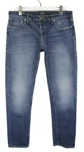 JACK & JONES Slim Fit/Tim Jeans Men's W33/L32 Blue Denim Button Faded Whiskers - Picture 1 of 9