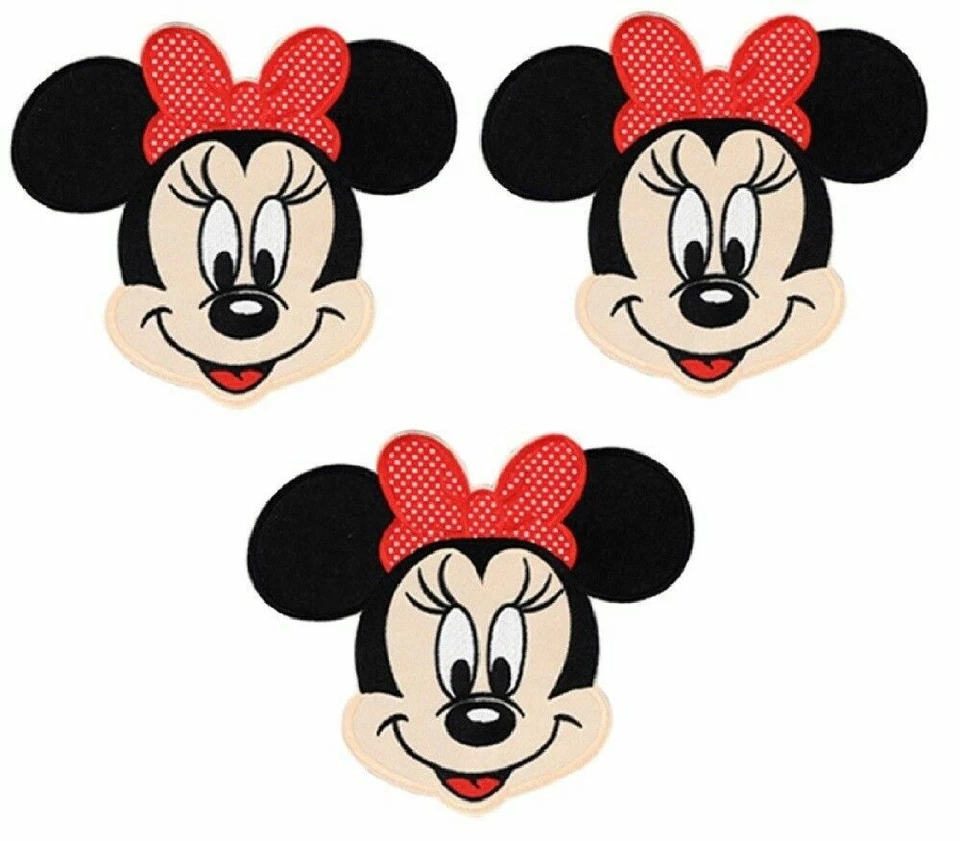 Minnie Mouse Character Face 3 1/2" Tall Embroidered Iron on Patch Set of 3 - Image 1 of 1