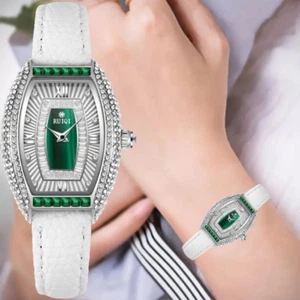Damen Vintage Quarzuhr mit Lederarmband stilvolles Fassdesign schlicht - Bild 1 von 6