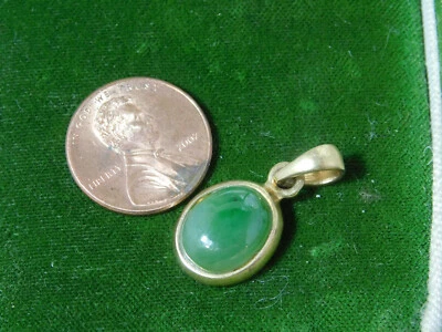 Pendente Ovale In Giada Verde In Argento Sterling Placcato Oro 2b 32 - Immagine 1 di 4