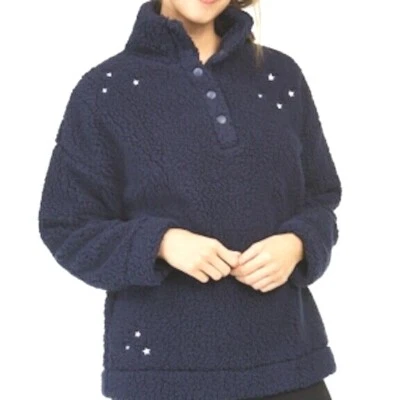 Jenni Mujer Talla XL Imitación Sherpa Acogedor Polar Pullover Azul Marino Plata Estrellas Foto 1 de 4