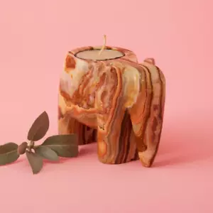 Natural Onyx Stone Elephant Tealight Holder - Picture 1 of 4