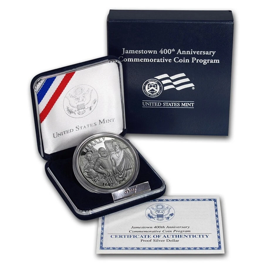 2007 P Jamestown 400th Anniversary Silver Dollar PROOF $1 Coin Box and COA - Image 1 of 3
