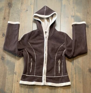 Ambition Women's Long Sleeve Brown Faux Suede Sherpa Hoodie Jacket Size: SML - Picture 1 of 9