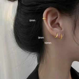 1Pair Minimalist Huggie Hoop Earrings Gold Tiny Round Earrings 6mm/8mm/10mm/12mm - Picture 1 of 20