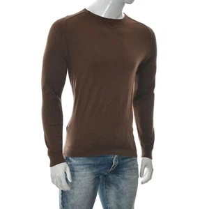 Massimo Dutti Men's Crew Neck Pullover Sweater Solid Brown Cotton-Silk SIZE M - Picture 1 of 6