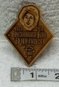 SN1027 2010 Fur Rendezvous Pin Rondy Anchorage Alaska NEW 75 Anniversary Wooden - Picture 1 of 2