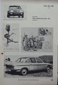 Scheda Dati NSU Ro 80 Originale Di 1968 Austro Motore Typensammlung Oldtimer - Foto 1 di 2